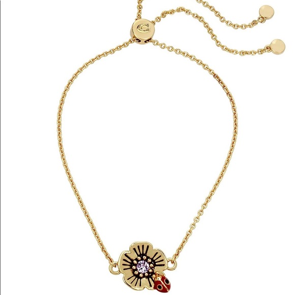 Coach Garden Party Crystal Tea Rose Slider Bracelet - Picture 1 of 13